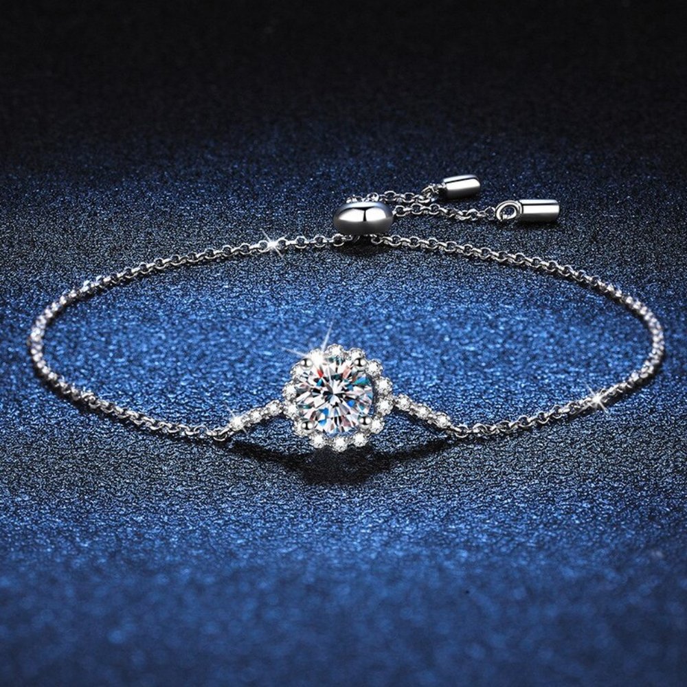 Certified 1ct. T.W. Moissanite Diamond Halo Bracelet New